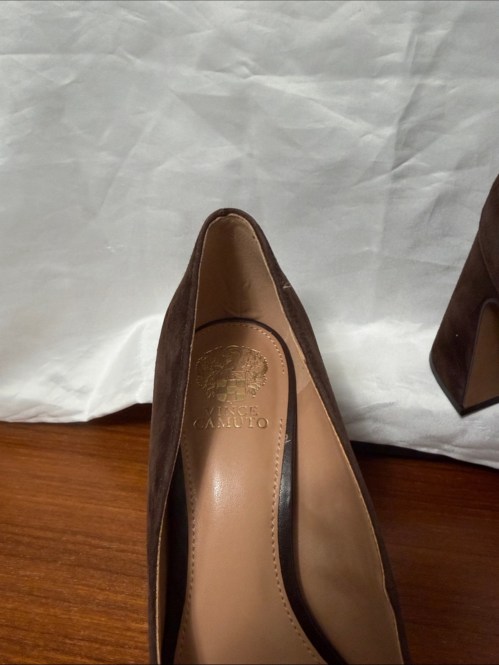 Vince Camuto Dark Brown Suede Pointed Toe Block Heels - Picture 2 of 5